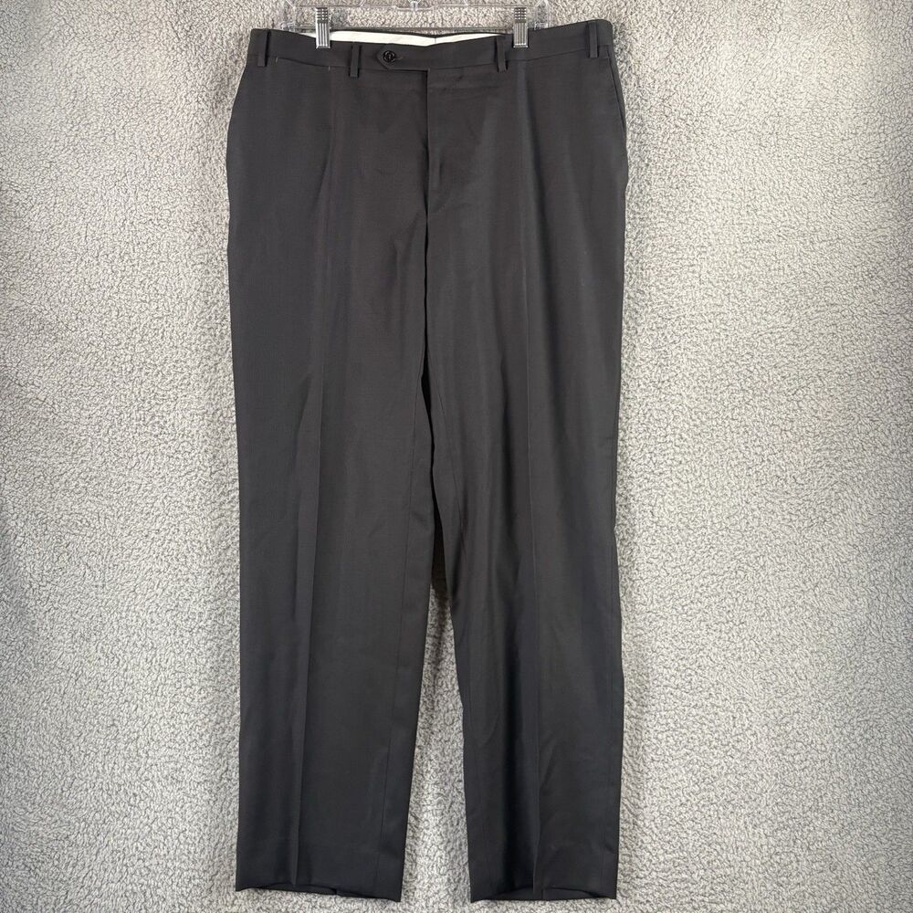 Canali 100% Pure Wool Pants Front Pleated Dress Black 36x32 Tessuto Model 78012